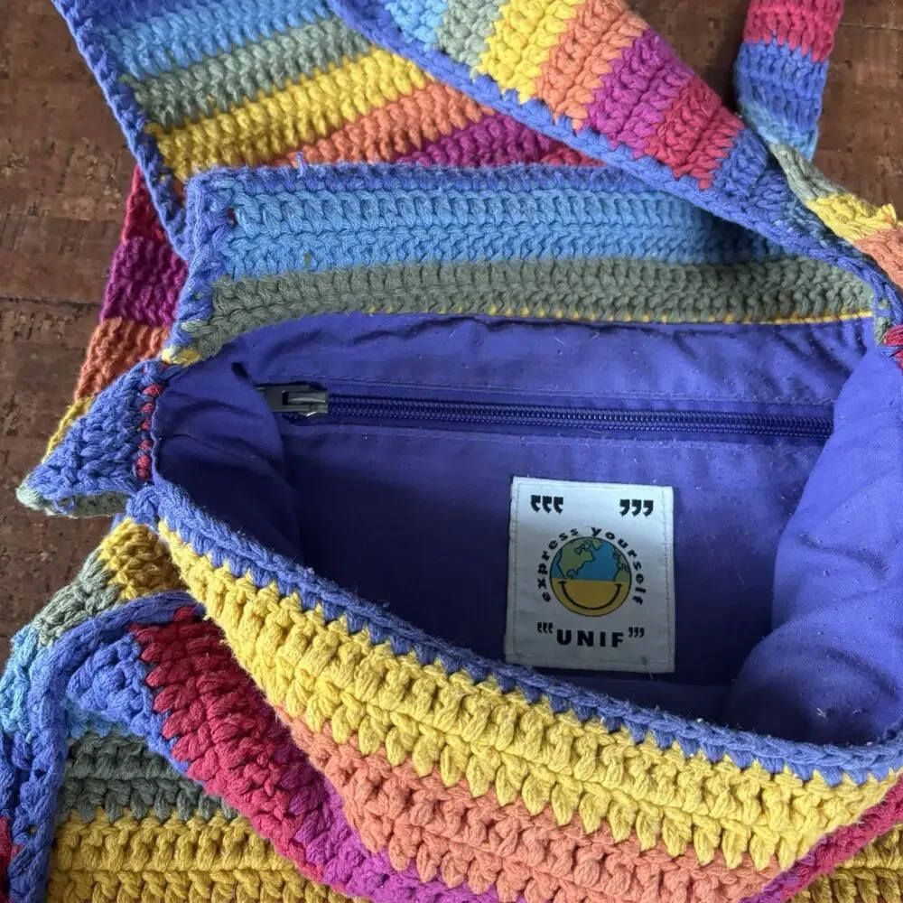 UNIF Rainbow Striped Crochet Bag Crossbody Long Strap
